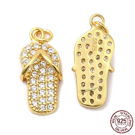 925 Sterling Silver Micro Pave Cubic Zirconia Shoe Pendants, Flip-Flops Charm, with Jump Ring & 925 Stamp