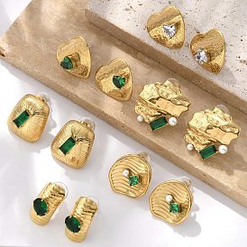Серьги-гвоздики из латуни, стекла и пластика, реальный 18 k позолоченный