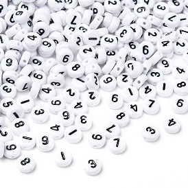 Плоские круглые бусины акриловые, число, 7x4 мм, отверстие : 1.2 мм, Около 3500 шт / 500 г