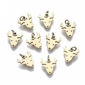 304 Stainless Steel Charms, Laser Cut, with Jump Ring, Christmas Reindeer/Stag, for Christmas