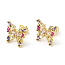 Colorful Cubic Zirconia Butterfly Stud Earrings, Brass Jewelry, Lead Free & Cadmium Free
