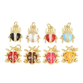 Латунные микропаве прозрачные подвески с фианитом, с эмалью, Подвески в виде жука/божьей коровки, долговечный, стойки покрытие, без свинца и без кадмия, реальный 18 k позолоченный