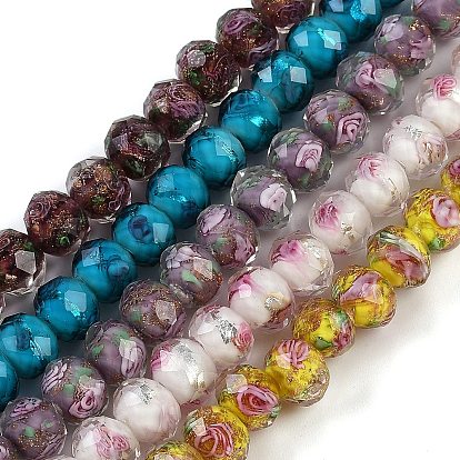 Ручной золотой песок бусины бисер нитей, со цветком внутри , граненые, рондель