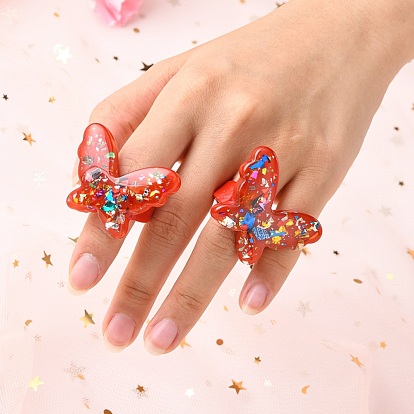 Acrylic Finger Rings, with Paillette, Butterfly