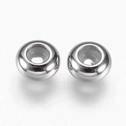 Stainless Steel Beads, with Rubber Inside, Slider Beads, Stopper Beads, Rondelle