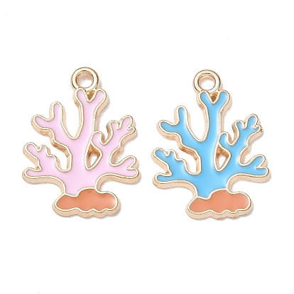 Alloy Enamel Pendants, Coral Charms, Golden