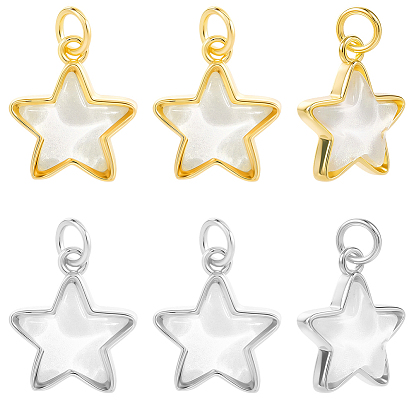 10 шт. Латунные подвески, звезда со стеклом и блестящей пудрой, долгоиграющий, без свинца и без кадмия
