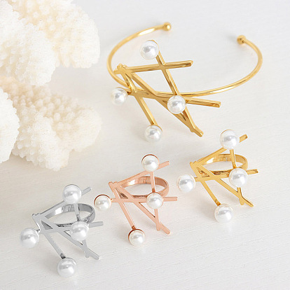 Exquisite Geometric Baroque Pearl-inspired Titanium Steel Bracelet & Ring Set
