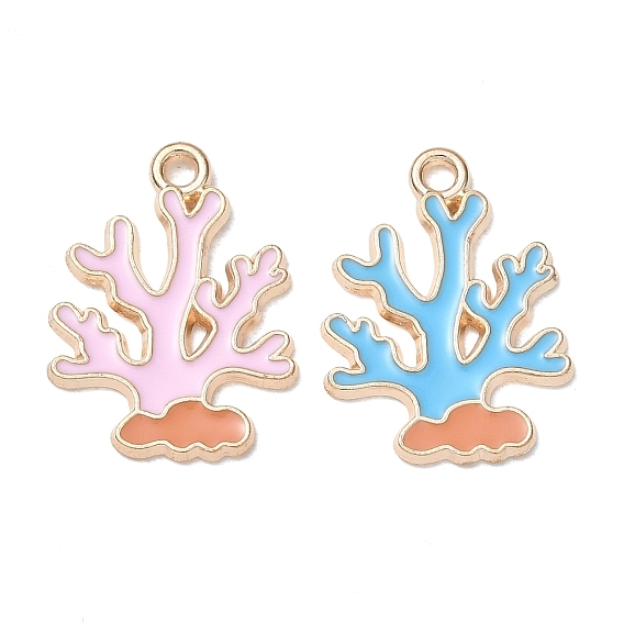 Alloy Enamel Pendants, Coral Charms, Golden