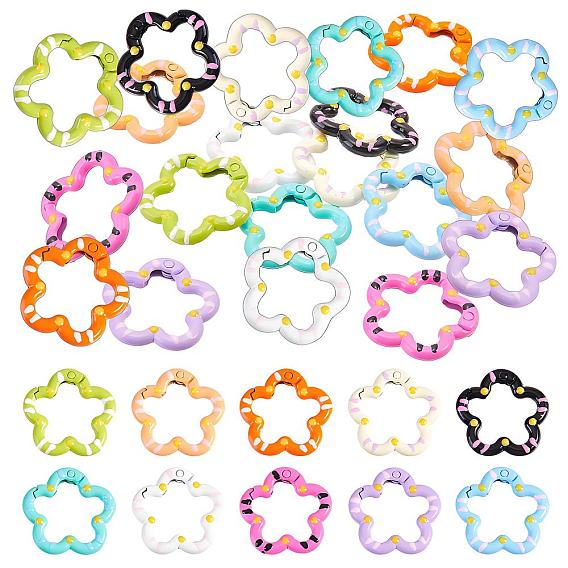 20Pcs Spray Painted Alloy Spring Gate Rings, Flower