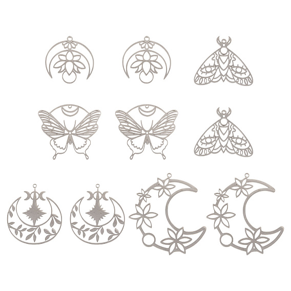 10 шт 5 стиль 201 подвески из нержавеющей стали, лазерная резка, подвеска бабочка/мотылек/луна