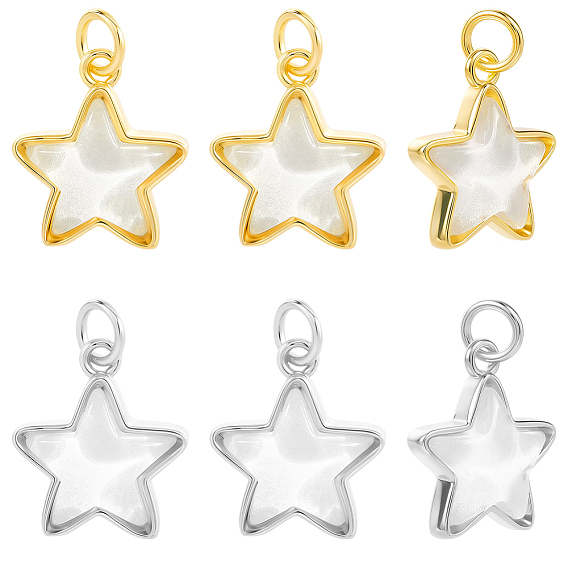10 шт. Латунные подвески, звезда со стеклом и блестящей пудрой, долгоиграющий, без свинца и без кадмия