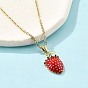Латунный микропаве кубический цирконий клубника кулон ожерелья для женщин, с 304 цепью из нержавеющей стали и эмалью, ионное покрытие (ip)
