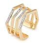 Шестигранное латунное многослойное открытое кольцо-манжета с микропаве из прозрачного кубического циркония для женщин