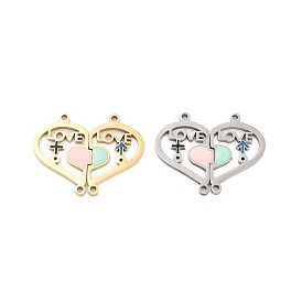 Valentine's Day Ion Plating(IP) 304 Stainless Steel Enamel Girll Boy Connector Charms, Love Heart Links Set