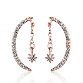 Mini boucles d'oreilles symétriques à diamant unique - coeur de fille, forme lune, sept griffes.