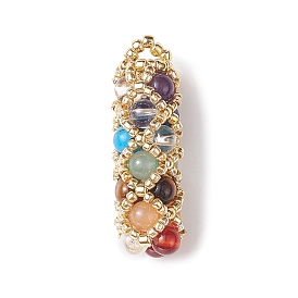 Mixed Gemstone Pendants, Column Charms with Sead Bead Wrapped