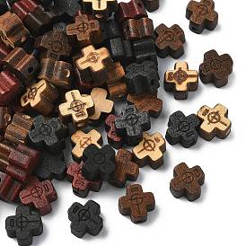80Pcs 4 Styles Wood Beads, Cross