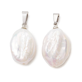 Подвески из натурального барочного жемчуга кеши, овальные подвески 201 с защелками из нержавеющей стали, белые