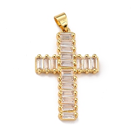 Brass Micro Pave Clear Cubic Zirconia Pendants, Cross