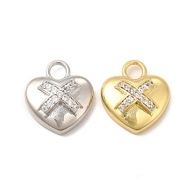 Rack Plating Brass Micro Pave Cubic Zirconia Charms, Cadmium Free & Lead Free, Long-Lasting Plated, Heart with Cross Charm