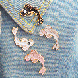 Colorful Koi Fish Cartoon Brooch Pin with Pearl and Oil Droplets - Cute and Adorable Badge