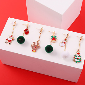 Christmas Tree Deer Antler Plush Earrings with Cute Cartoon Design and Alloy Hooks