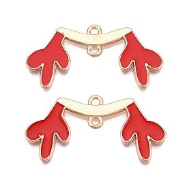 Christmas Theme Alloy Red Enamel Deer Horn Connector Charms, Cadmium Free & Lead Free