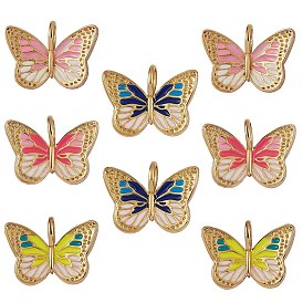 8 pcs 4 couleurs pendentifs en laiton émaillé, réel 18 k plaqué or, plaqué longue durée, papillon