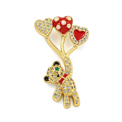 Brass Micro Pave Clear Cubic Zirconia Pendants, with Enamel, Bear