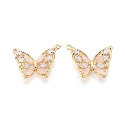 Подвески из латуни с прозрачными кубическими цирконами и кошачьим глазом, бабочка, без никеля 