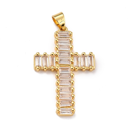 Brass Micro Pave Clear Cubic Zirconia Pendants, Cross