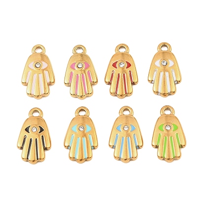 304 нержавеющей стальной эмали подвески, рука хамса с оберегами от сглаза, со стразами, золотые