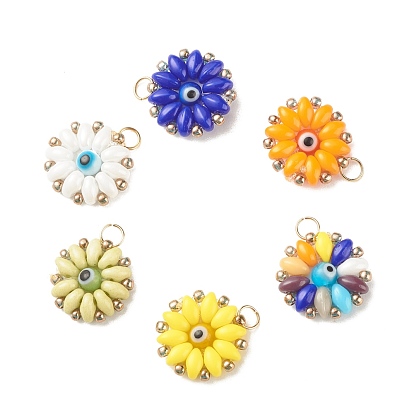 Glass & Lampwork Beaded Pendants, with 304 Stainless Steel, Flower