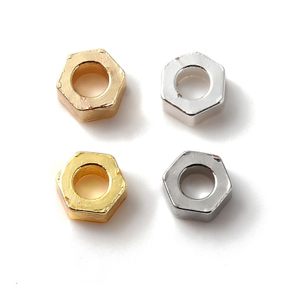 Rack Plating Brass Beads, Cadmium Free & Lead Free, Long-Lasting Plated, Hexagon