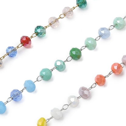 Стеклянные круглые цепочки из бисера, с 304 фурнитурой из нержавеющей стали, несварные, с катушкой