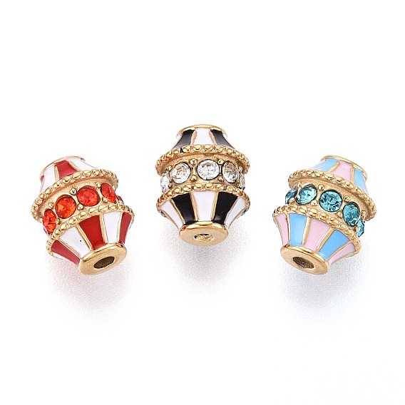 304 из нержавеющей стали бусы, с эмалью и горный хрусталь, реальный 14 k позолоченный, баррель