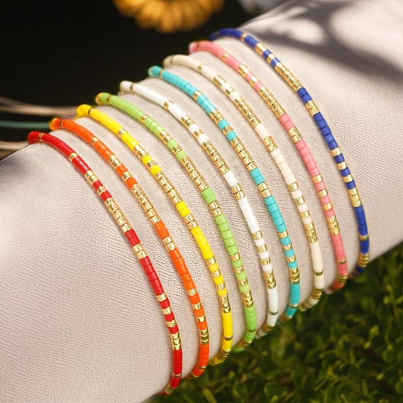Браслеты из бисера и бусин из богемского стекла, плетеные браслеты из полиэфирного шнура для женщин, колонка