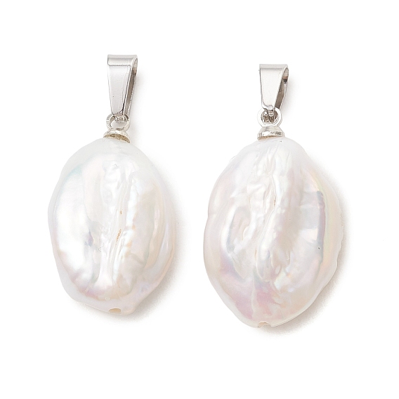 Подвески из натурального барочного жемчуга кеши, овальные подвески 201 с защелками из нержавеющей стали, белые