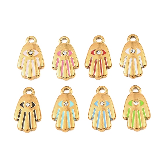 304 нержавеющей стальной эмали подвески, рука хамса с оберегами от сглаза, со стразами, золотые