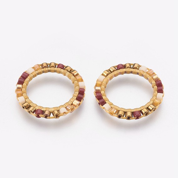 Brass Linking Rings, with Seed beads, Ring