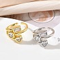 Brass Pave Cubic Zirconia Earrings Cuff Open Rings, Round & Heart & Rectangle, Rack Plating, Long-Lasting Plated, Cadmium Free & Lead Free