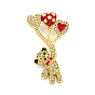 Brass Micro Pave Clear Cubic Zirconia Pendants, with Enamel, Bear
