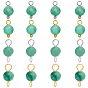 16Pcs 4 Styles May Birthstone Natural Fuchsite Pendant and Connector Charms, Round, with Brass Findings