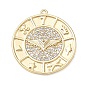 Brass with Crystal Rhinestone Pendants, Flat Round with Wing Charms