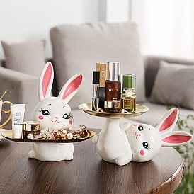 Ceramic Rabbit Tray Figurines, Entrance Jewelry Key Storage for Home Desktop Decoration