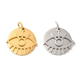 Ion Plating(IP) 304 Stainless Steel Pendants, with Jump Ring, Flat Round & Eye Charm