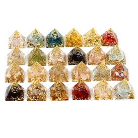 Orgonite Pyramid Resin Display Decorations, Healing Pyramids, for Stress Reduce Healing Meditation, with Brass Findings, Gold Foil and Gemstone Chips Inside, for Home Office Desk