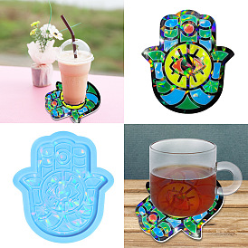Hamsa Hand Cup Mat Food Grade Statue Silicone Molds, Resin Casting Coaster Molds, for UV Resin, Epoxy Resin Craft Making