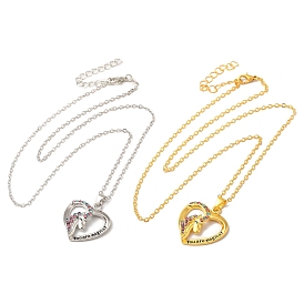 Colorful Rhinestone Heart with Unicorn Pandant Necklace with Cable Chains, Word You are Magical Alloy Jewelry for Women